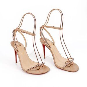 Christian Louboutin So Me Beige Leather Spike Sandals High Heels Size 38 US 8